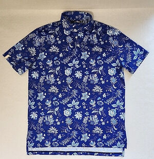 Ralph Lauren RLX Lg Mens Polo Golf Shirt Blue Floral Button Down Hawaiian Aloha